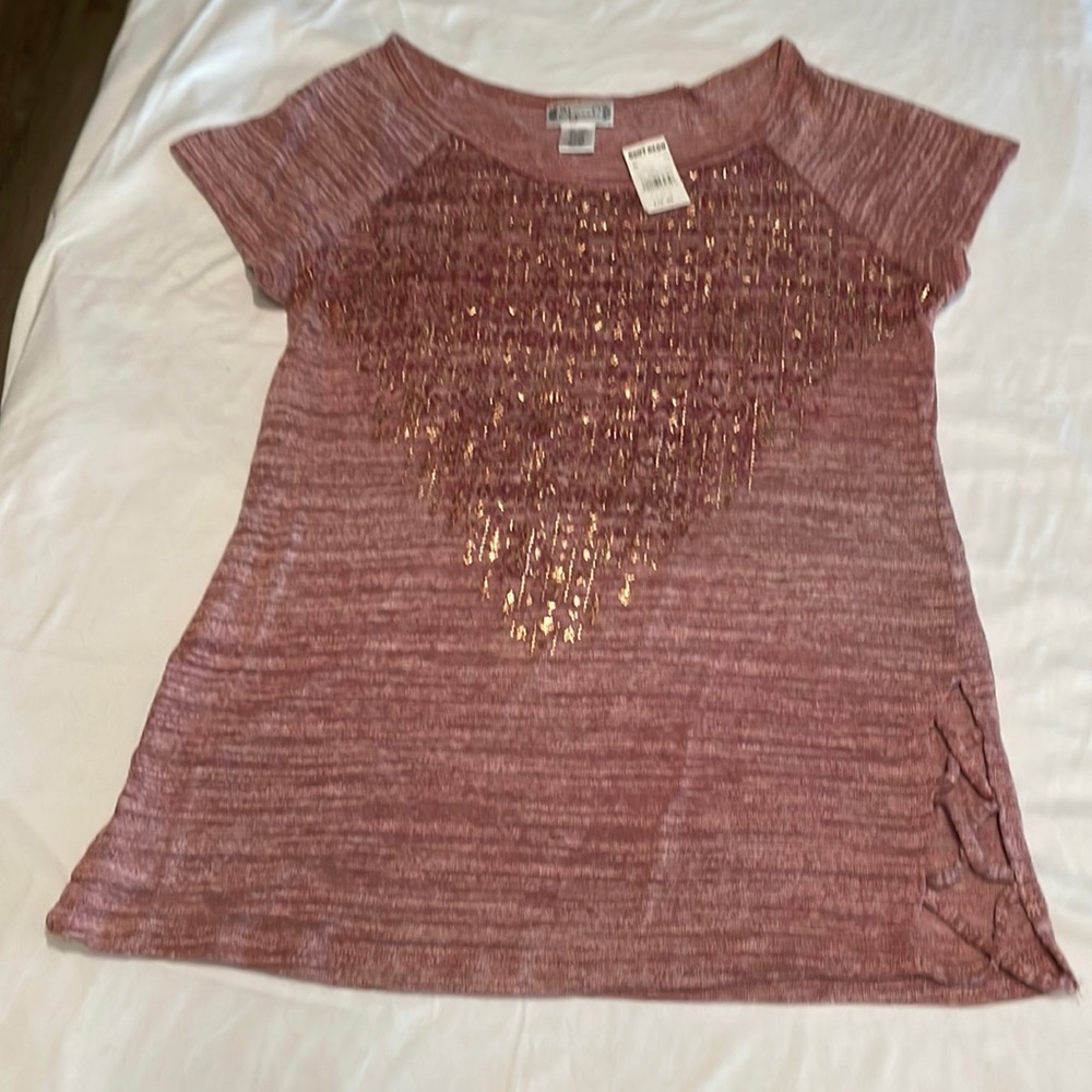 Shyanne (from Boot Barn) women’s top, XL, Heathered burgundy, gold accents. NWT.